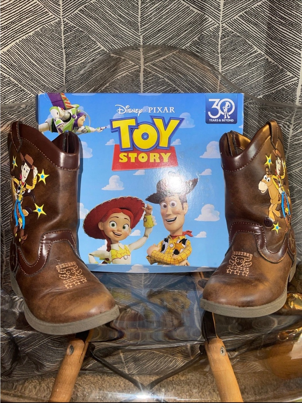 Disney Toy Story Brown Kids Cowboy Boots with Jessie & Woody Graphics